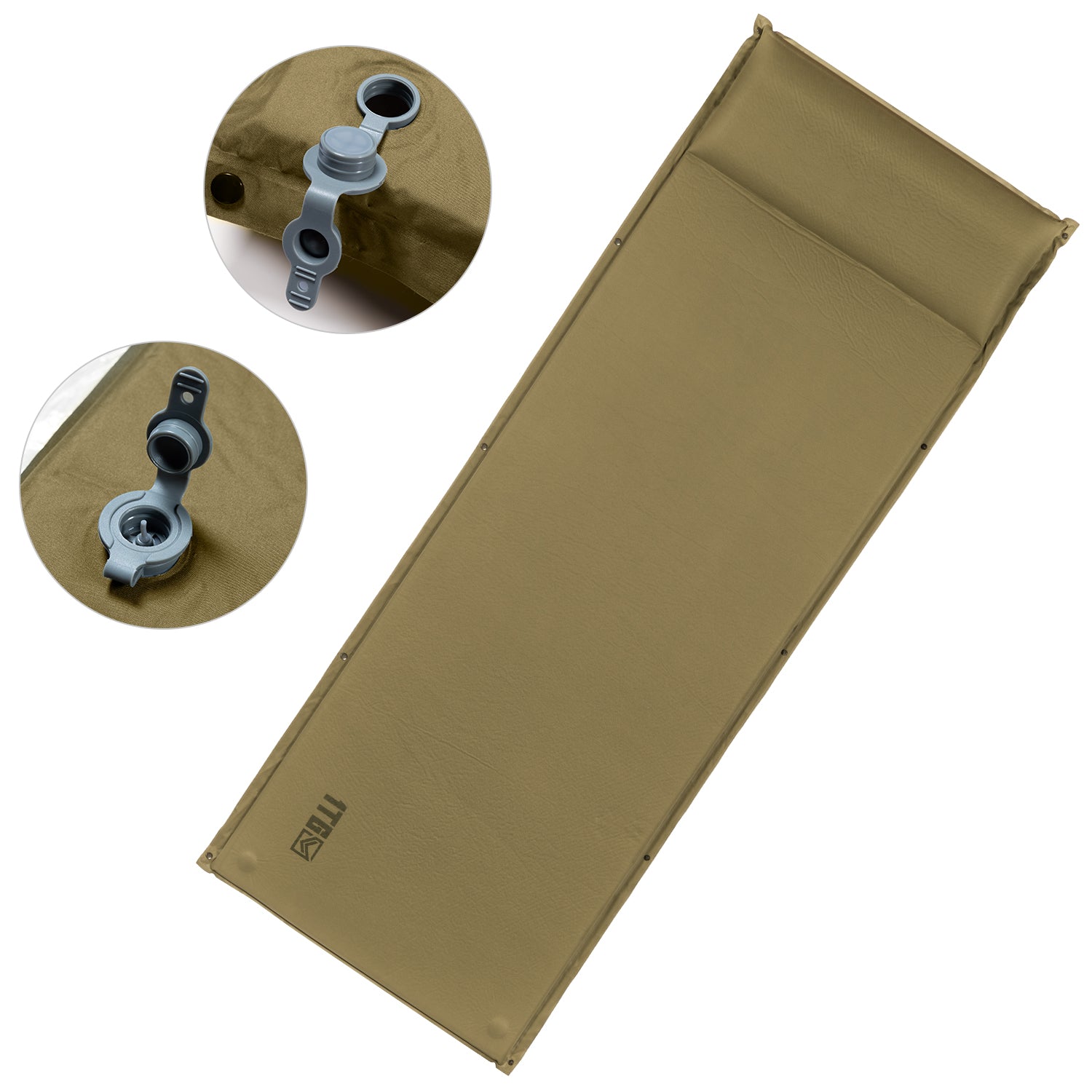 Self Inflating Camping Mat, Sleeping Pad with Pillow, Ultralight Sleeping Mat No Air Pump Needed Built-in Dual Valves Camping Mattress for Outdoor Camping, Backpacking, Hiking, Traveling, Coyote Brown